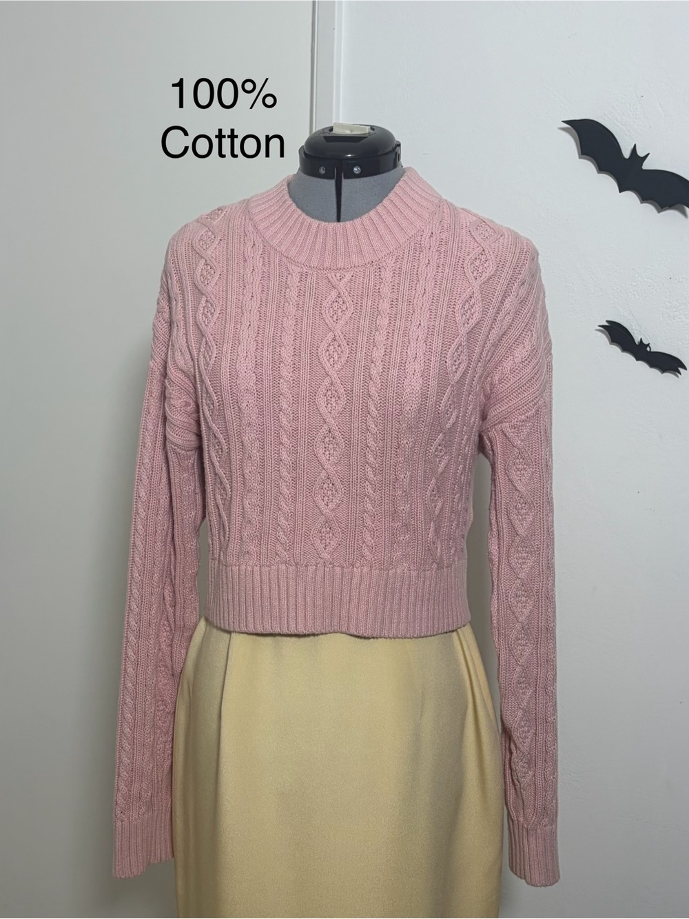 NWT Gap LoveShackFancy Pink Cable Knit Cotton Crop Sweater M